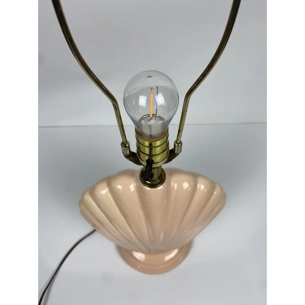 Vtg Hollywood Regency Art Deco Ceramic Clam Shell Lamp MCM Beach Peach Pink - Picture 3 of 10
